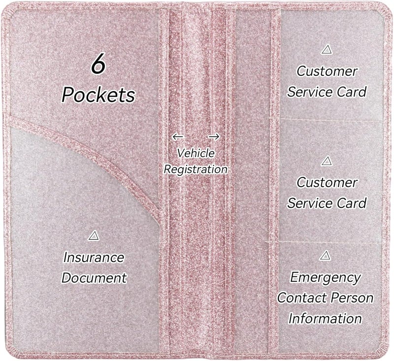 Miunice Car Registration and Insurance Holder, Bling Premium Pu Leather Vehicle Glove Box Organizer, Prefect Leather License Registration Holder for Driver License, Cards & Essential Documents (Pink) - Image 3